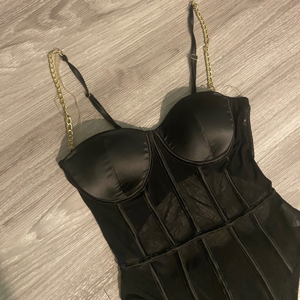 black bustier corset style top